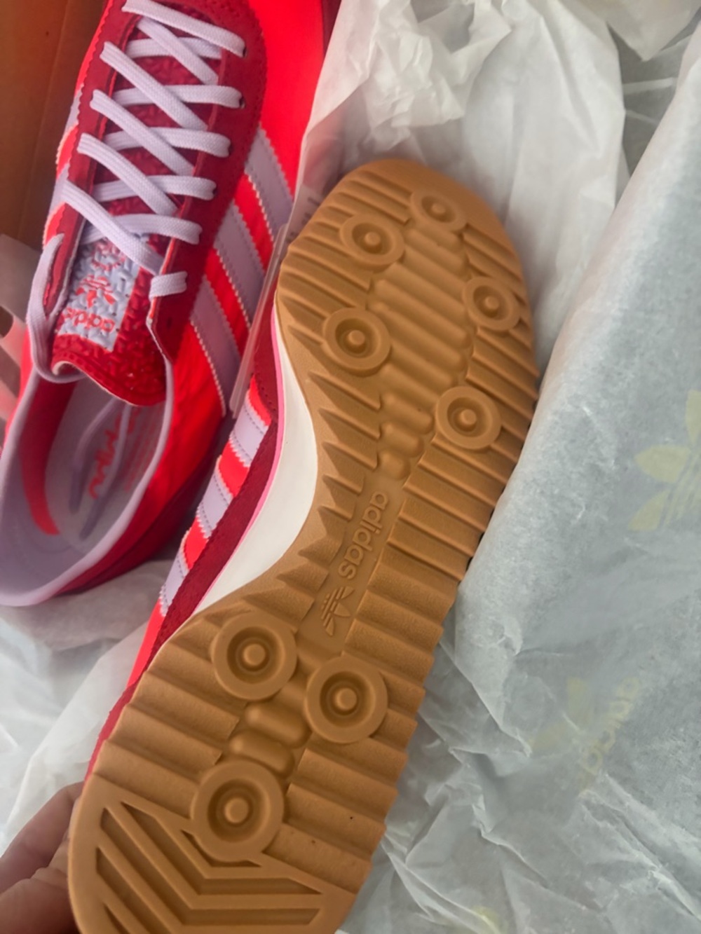 adidas Red and White Retro Runner Sneakers - Picture 4 of 7